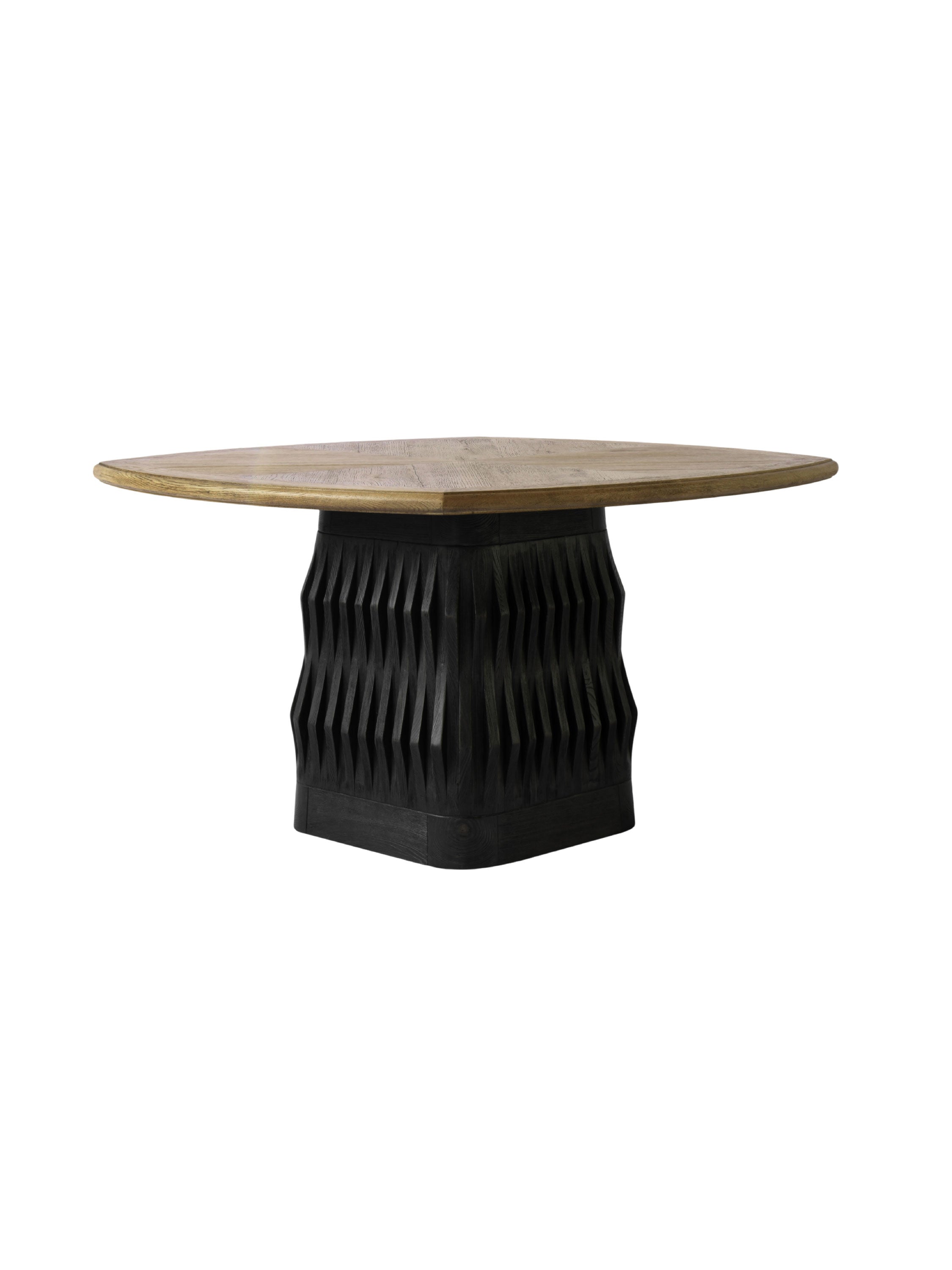 Wooden table with a black textured base ,Carved Solid Wood Square-Round Dining Table