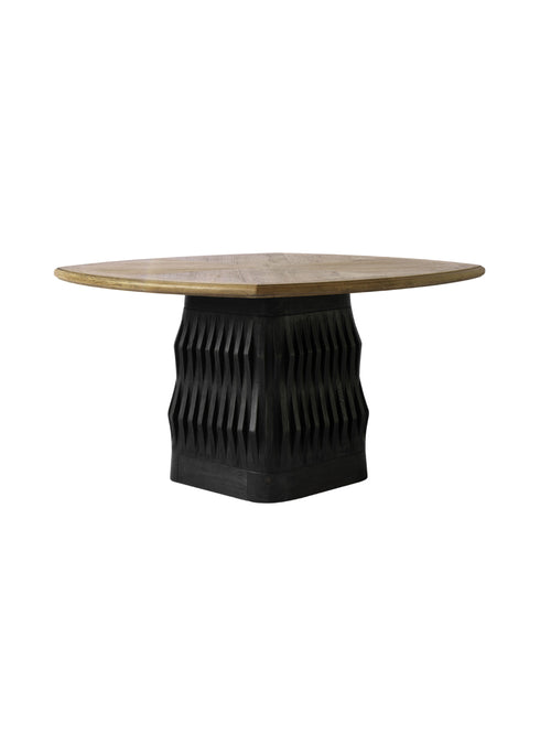 Wooden table with a black textured base ,Carved Solid Wood Square-Round Dining Table