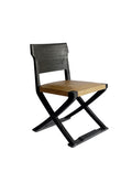 Chair with black frame and wooden seat Solid Rubber wood & Natural Leather Folding-Style Chair