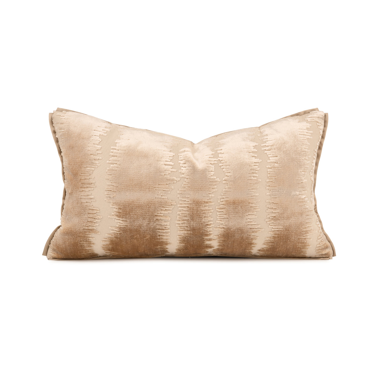 Champagne‑Beige Wave Cut‑Velvet Lumbar Pillow Goose Feather Filled Waist Cushion for Sofa Bed Home Decor