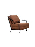 Brown armchair with black metal frame ,Colmar Forged Iron Linen Accent Armchair
