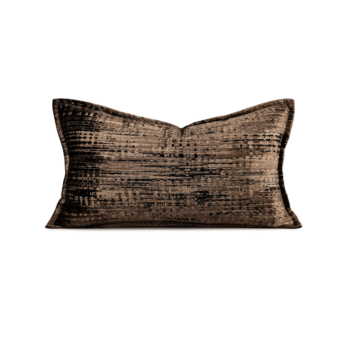 Fall season style lumbar throw pillow with a textured, distressed metallic bronze and black pattern, shown against a plain white background.