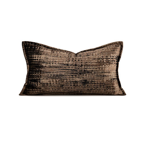 Fall season style lumbar throw pillow with a textured, distressed metallic bronze and black pattern, shown against a plain white background.