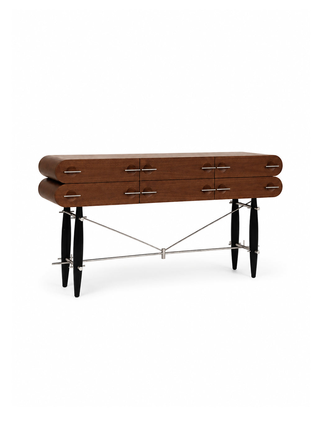 Shadow‑Warrior dark walnut sideboard, premium North‑American ash wood cabinet with artistic metal frame, large‑capacity storage console perfect for entryway, living‑room and high‑end modern home decor.