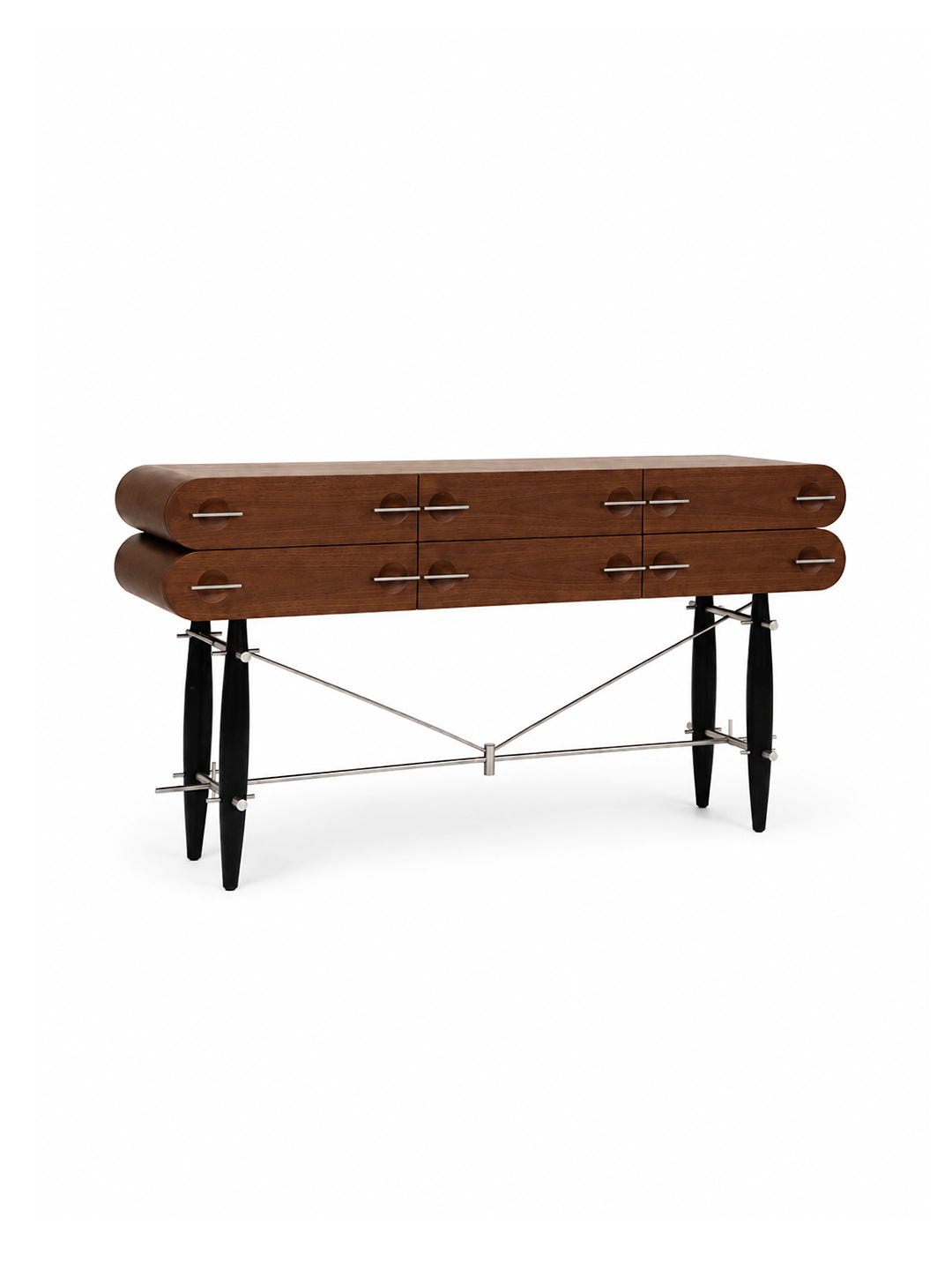 Shadow‑Warrior dark walnut sideboard, premium North‑American ash wood cabinet with artistic metal frame, large‑capacity storage console perfect for entryway, living‑room and high‑end modern home decor.