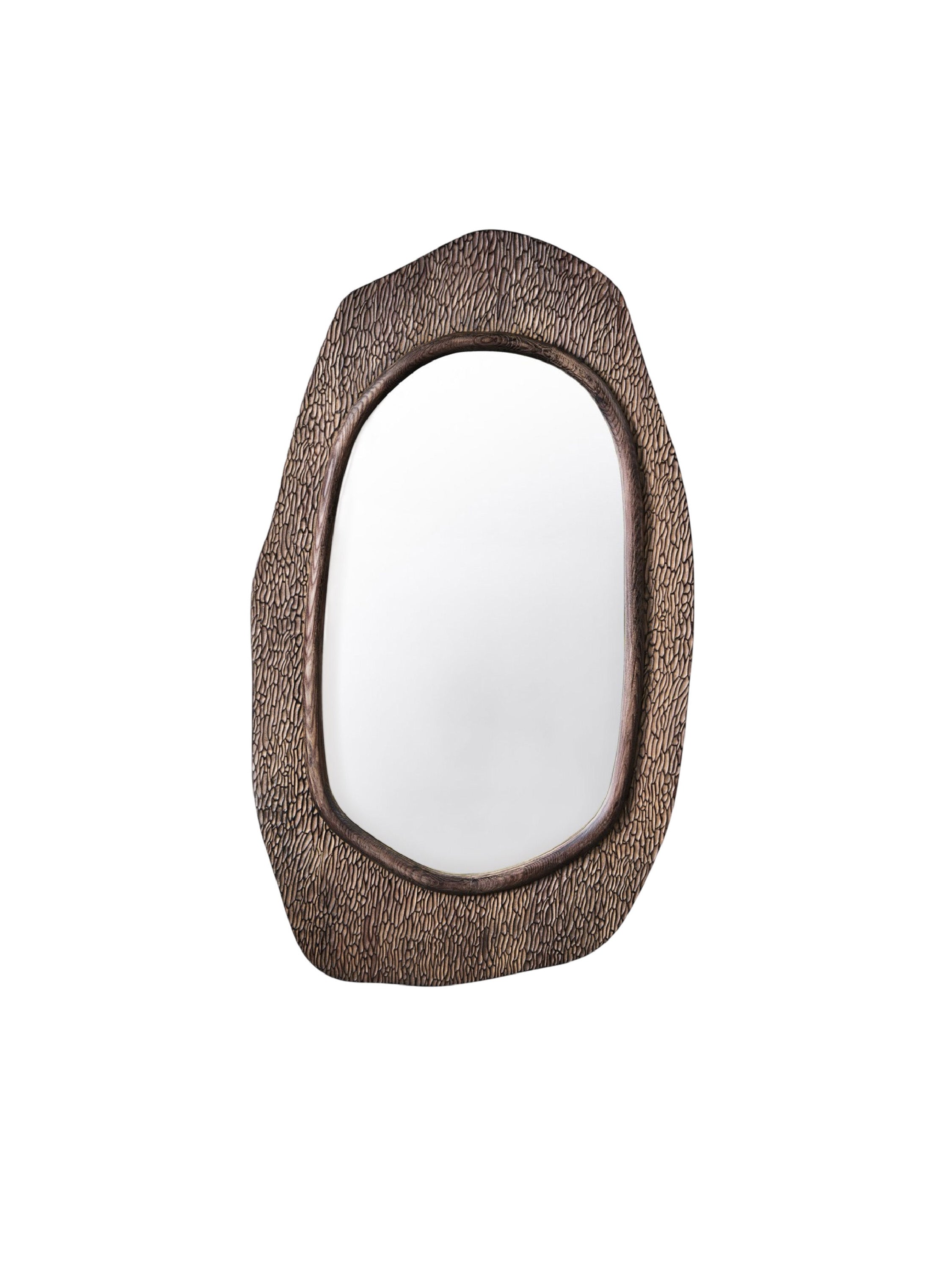 Decorative mirror with a textured brown frame Hand-Carved Elongated Pine Wood Decorative Mirror