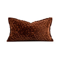 Rich chocolate‑brown carved velvet lumbar cushion with raised embossed motifs, premium goose‑feather insert. Elegant warm accent pillow for fall season decor, sofas, beds and vintage‑modern home spaces.