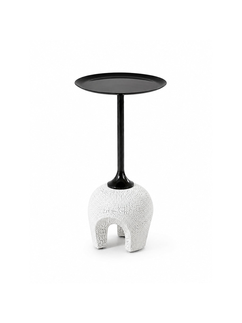 Compact wabi‑sabi side table with smooth metal top and solid wood crackle‑finish base. Nature‑inspired textured accent end table, perfect for living room, bedroom and sofa corner, premium organic modern home decor, fully assembled.