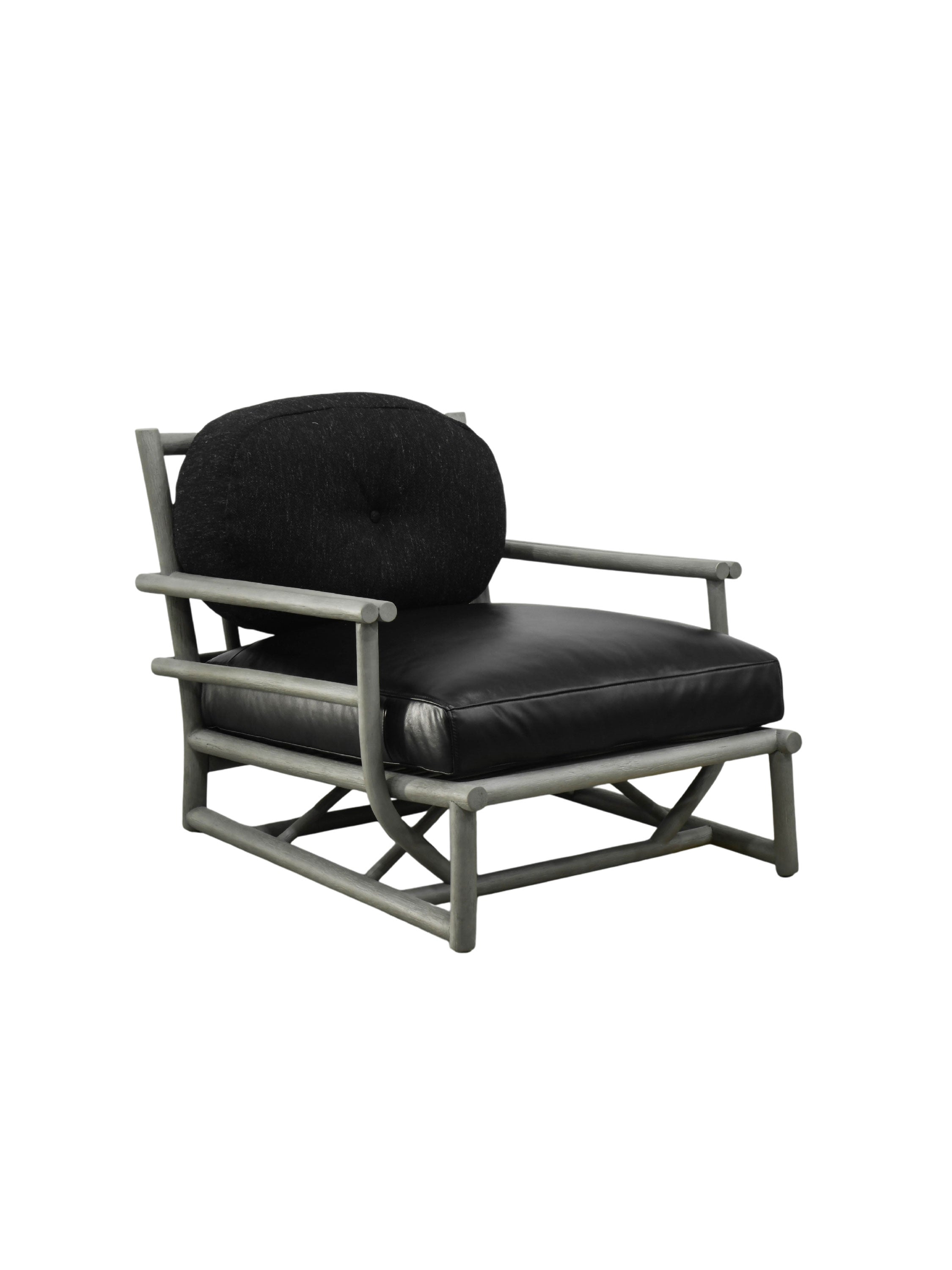Hand-Crafted Natural Cane & Leather Accent Lounge Chair