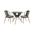 Round table with two wicker chairs, hotel rooftop lounge furniture supplier, custom cafe terrace furniture,  outdoor chair lounge set