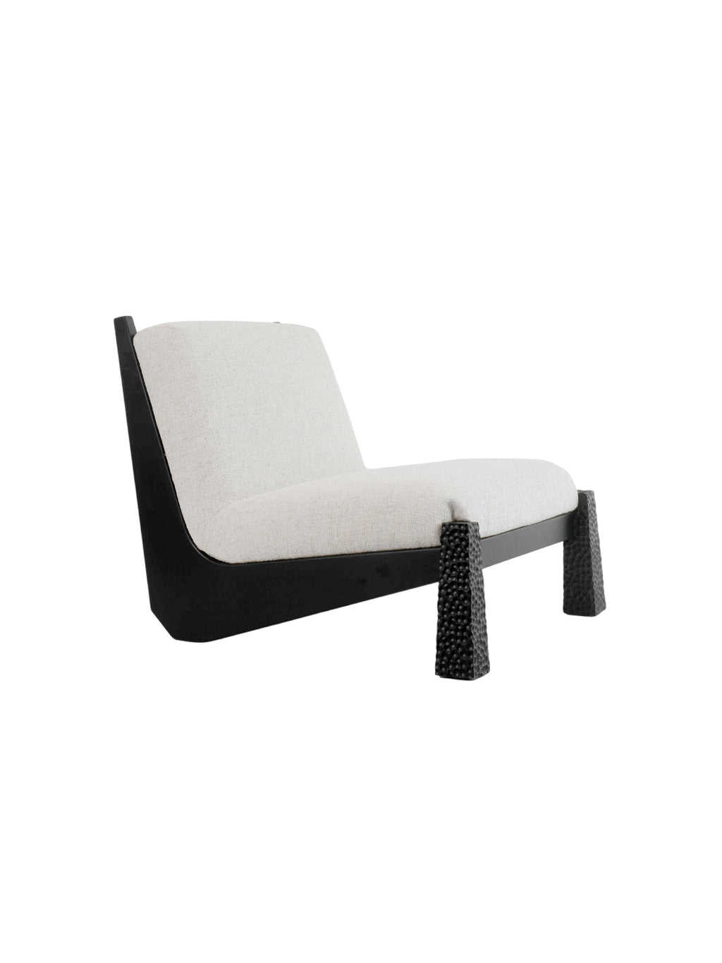 Modern chair with black frame and white cushion Textured Elm & Faux Wool Architectural Lounge Chair