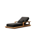 Modern lounge chair with black cushions ，Teak Wood Outdoor Single Sunbed
