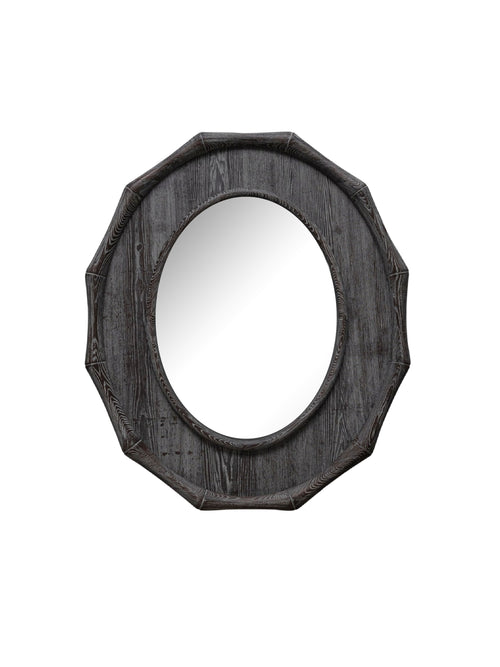 Octagonal mirror with a dark wooden frame Symmetrical Knotted Elm Wood Decorative Mirror