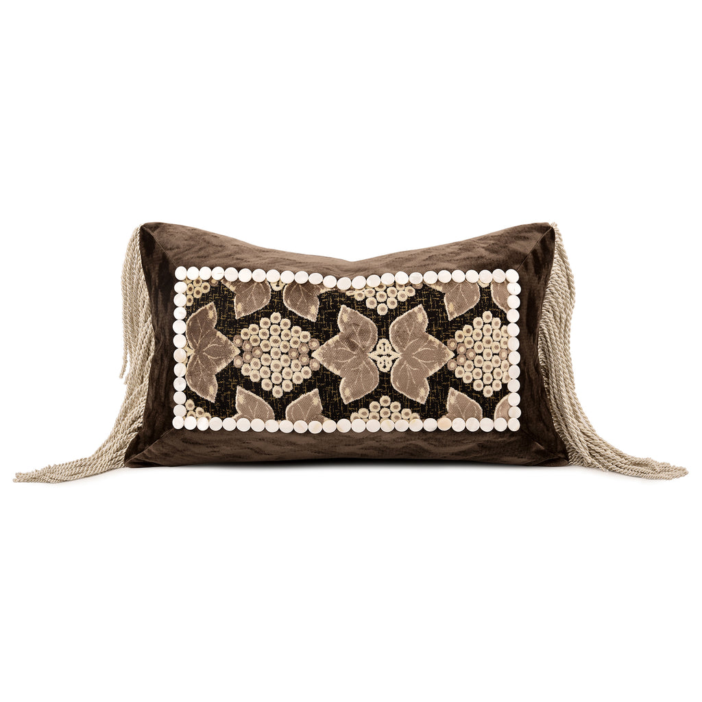 fall season decor with this elegant old‑money‑style lumbar pillow, featuring vintage grape‑plant embroidery and soft side tassels. A timeless luxury accent cushion for homey apartment, living‑room & bedroom styling, filled with goose feather.