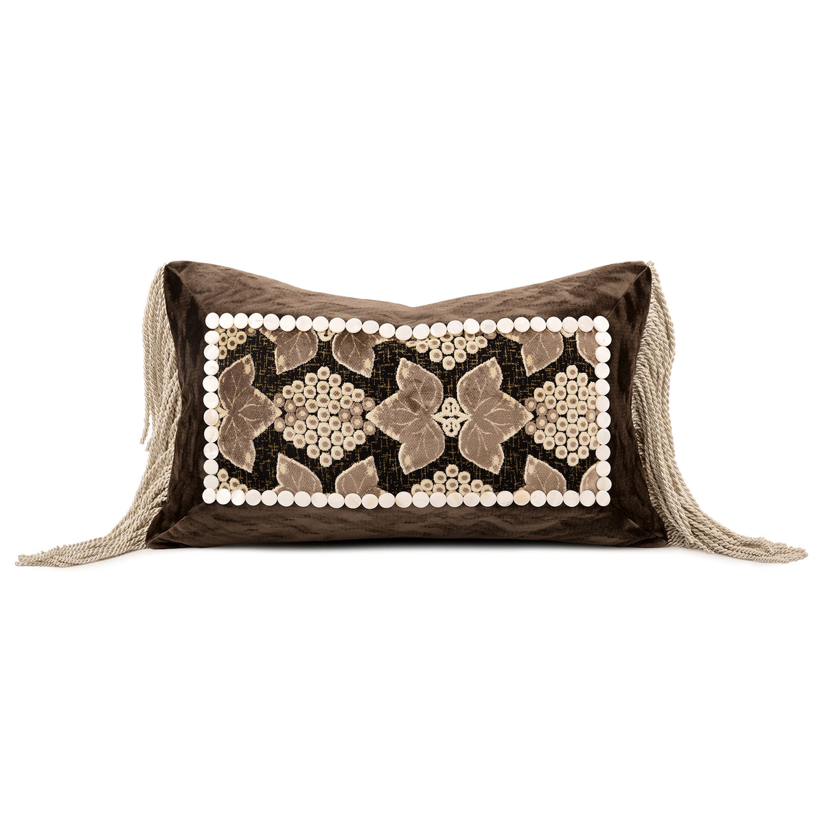 fall season decor with this elegant old‑money‑style lumbar pillow, featuring vintage grape‑plant embroidery and soft side tassels. A timeless luxury accent cushion for homey apartment, living‑room & bedroom styling, filled with goose feather.