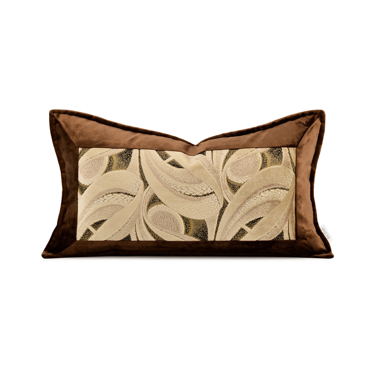 Y1235 orange‑coffee botanical cut‑velvet lumbar pillow, 30cm × 50cm, polyester‑cotton cover with goose feather filling. Multi‑scene waist support & home decor cushion, ships in 5‑7 working days.