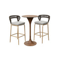 Two bar chair with woven backs and cushioned seats, paired with a wooden bar table.「Black Walnut」Outdoor Lounge Bar Set