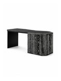 Large sculptural solid ash wood writing desk featuring washed‑white treatment and matte black open‑grain finish. Nature‑inspired organic modern home‑office work table with balanced light‑and‑heavy silhouette, fully assembled premium statement furniture.