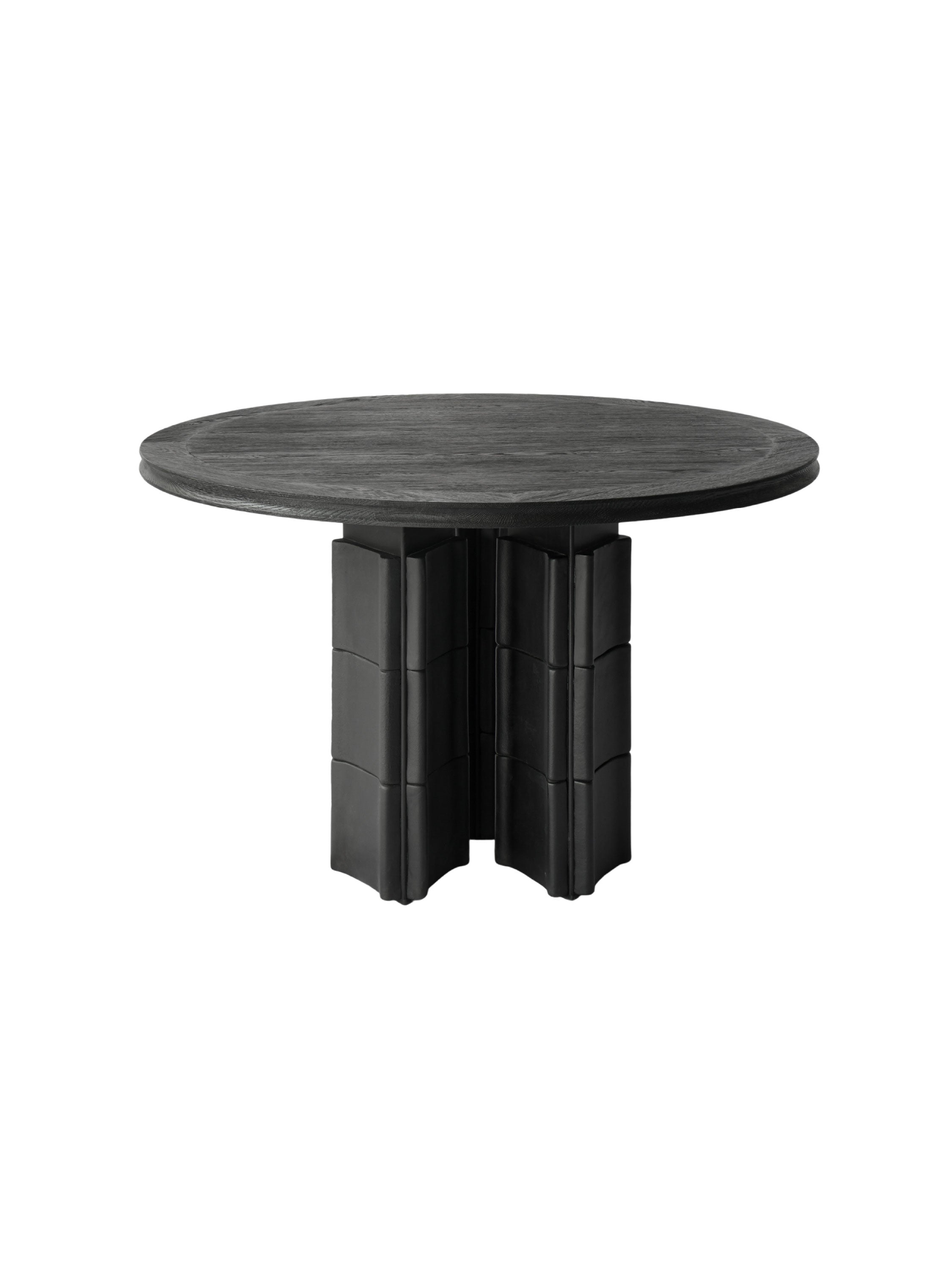 Round black table with a unique base design Corrugated Solid Wood Round Dining Table