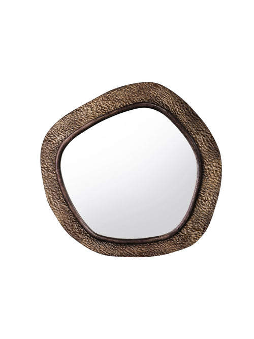 Round mirror with a textured brown frame The Organic | Hand-Carved Pine Wood Decorative Mirror