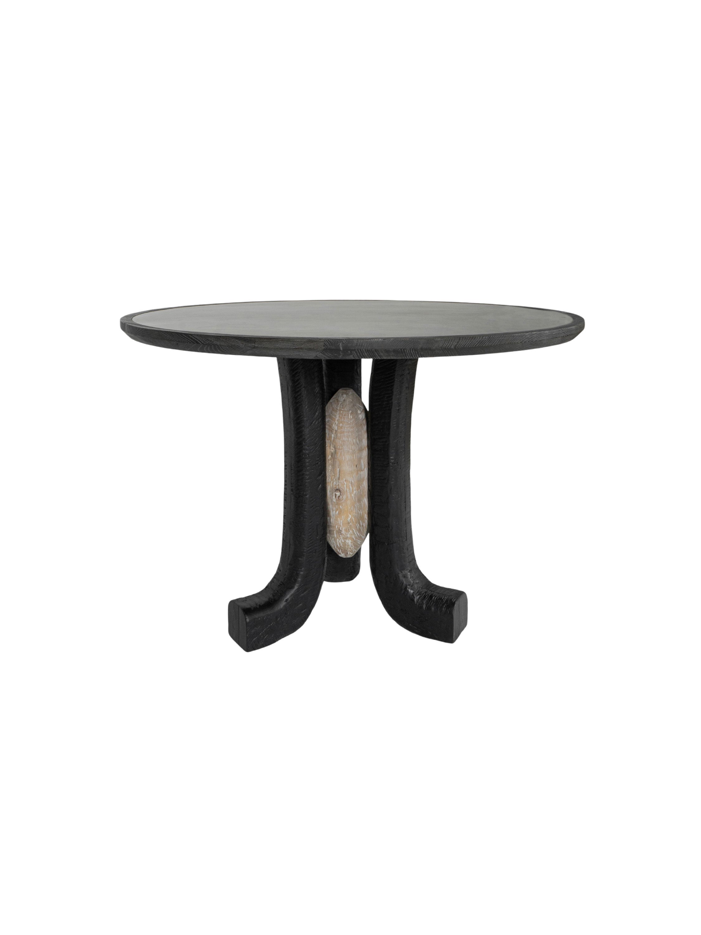 Round table with a black base and marble top,Solid Wood Round Dining Table