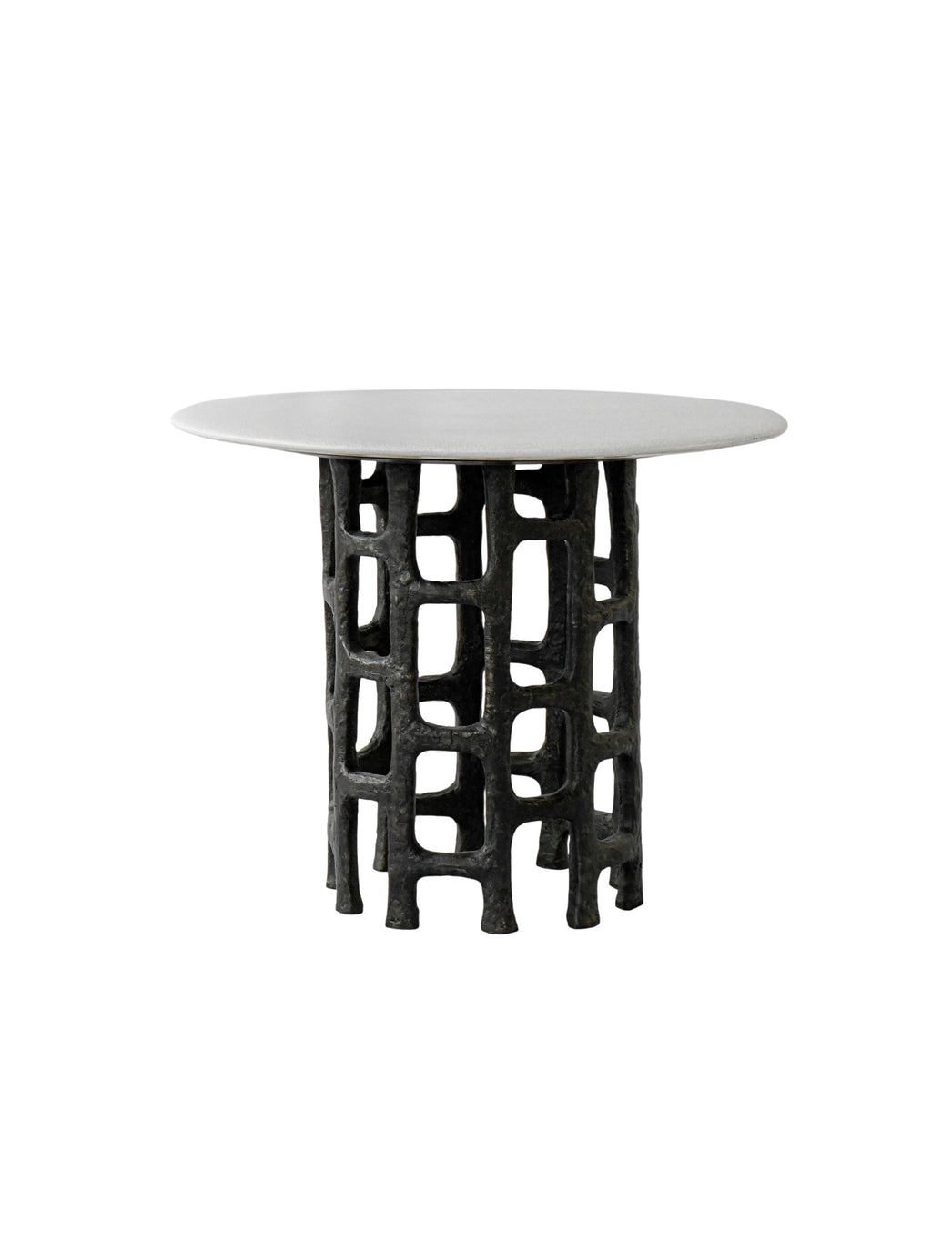Round table with a white top and black lattice base ,Colmar Glazed Ceramic Round Side Table