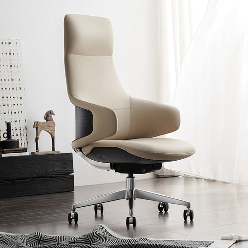 KDO2 Sovereign | Professional Executive Office Chair in Italian Nappa Leather with Hydrographic Wood-Grain Beige
