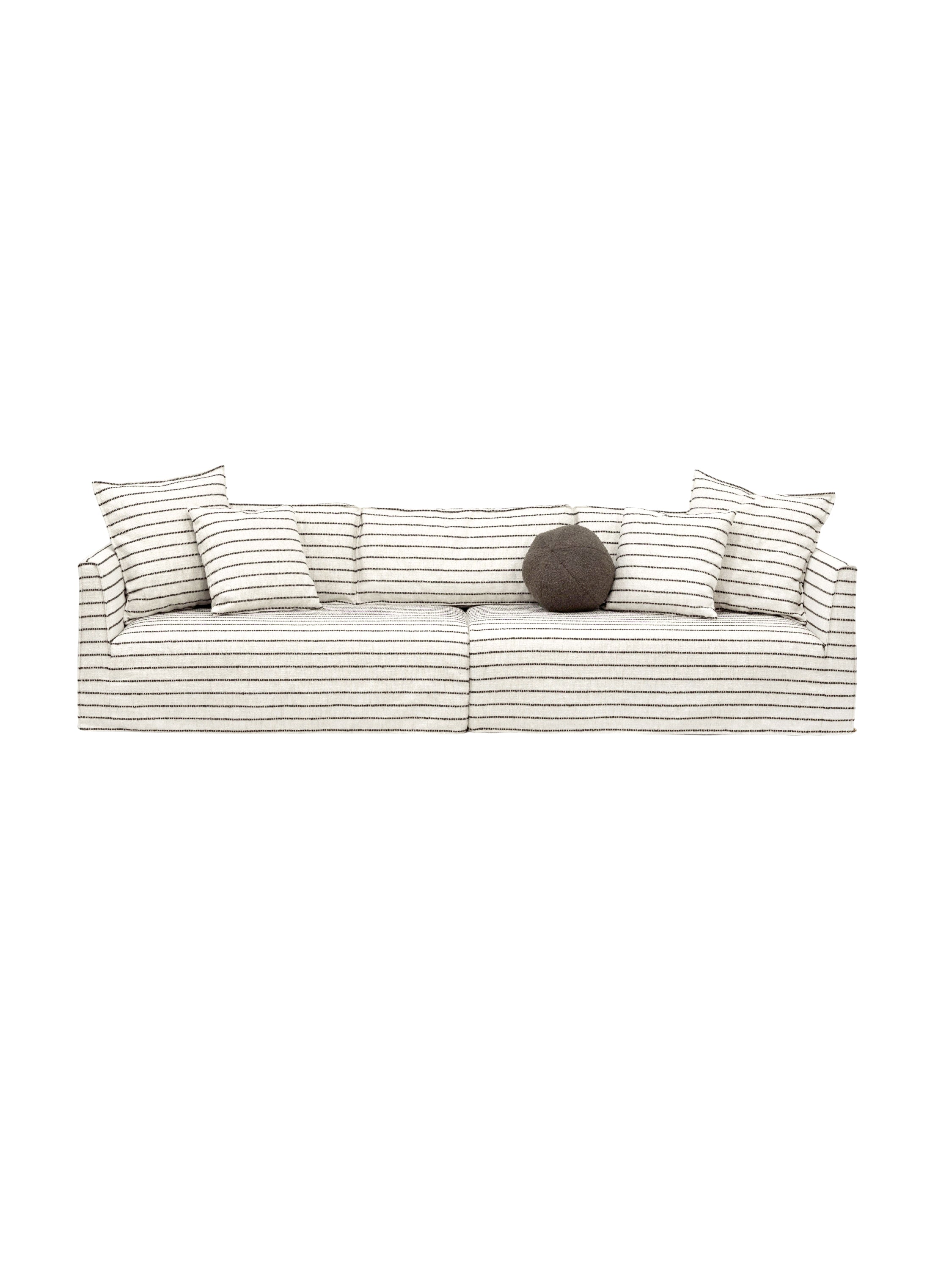 Striped sofa with a single cushion Striped Fabric & Solid Birch Indoor Large Sofa