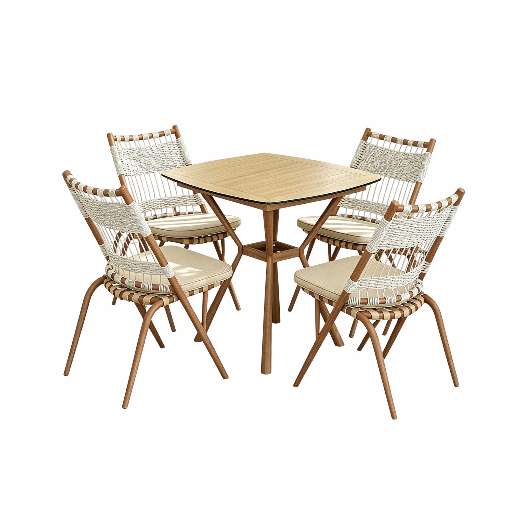 Wooden table with chairs ,「Teak Weave」Outdoor Lounge Dining Set ,outdoor woven strap furniture supplier
