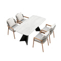 Dining table with four chairs , Teak Weave &amp; Black Glass」Luxury Outdoor Dining Set, 1 Dining Table + 4 Dining Chairs, High-End Patio Outdoor Set for Villa &amp; Commercial Spaces