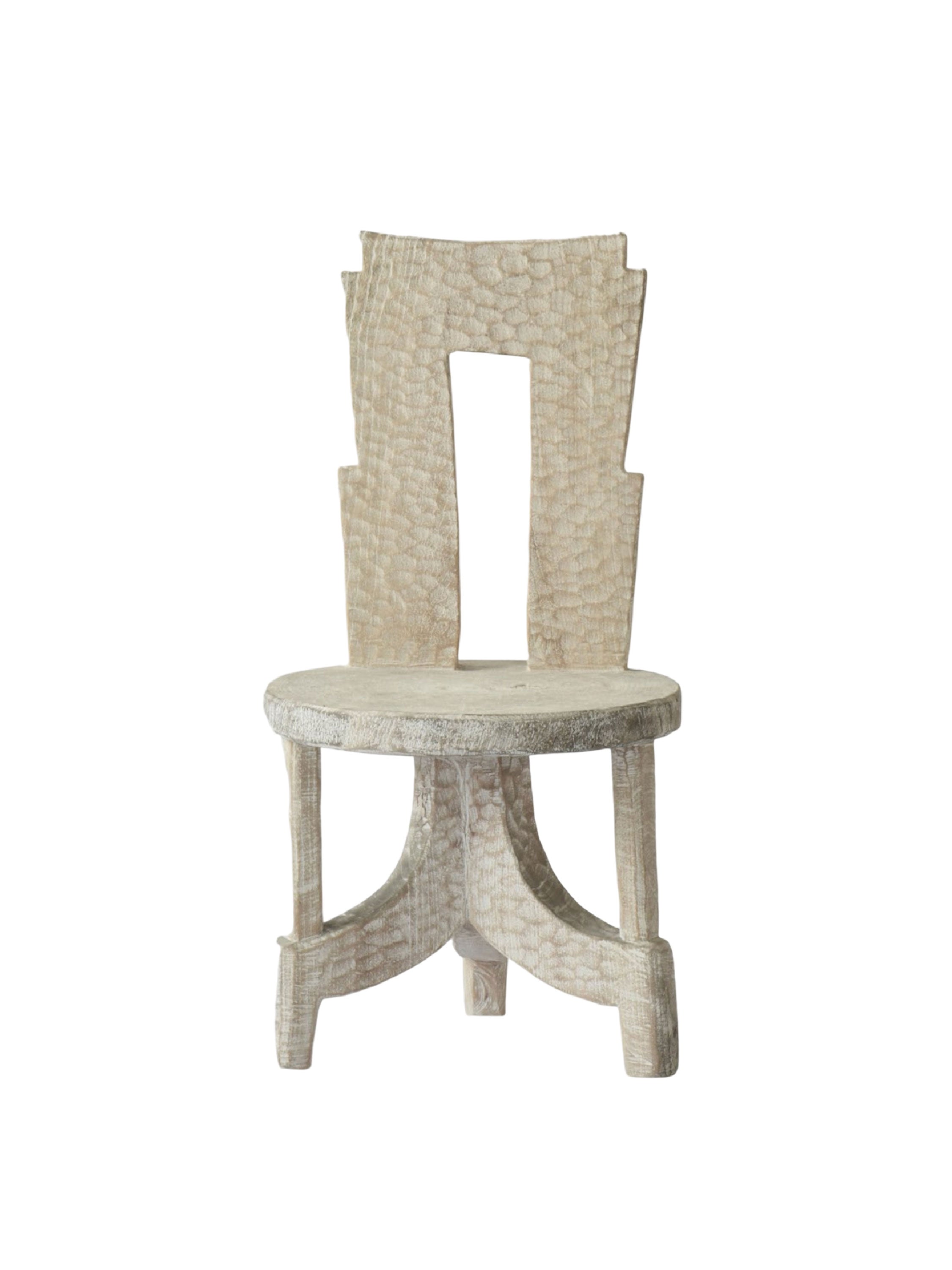 Wooden chair with a textured backrest Hand-Carved Primitive African Stool in Bleached Solid Wood Chair