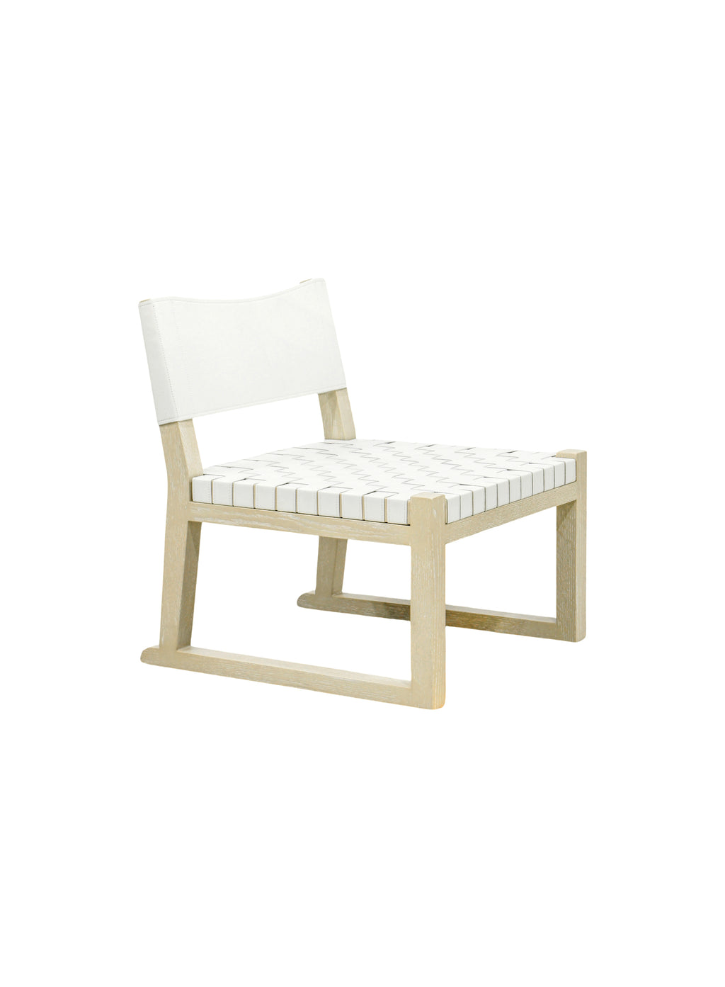 Wooden chair with a white cushion Woven Natural Leather & Solid Oak Leisure Chair