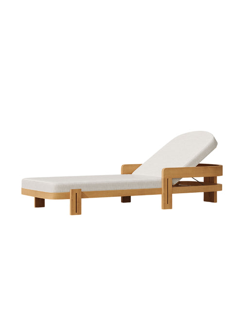 Wooden lounge chair with white cushion,The Serene | Minimalist Solid Teak Outdoor Single Sunbed