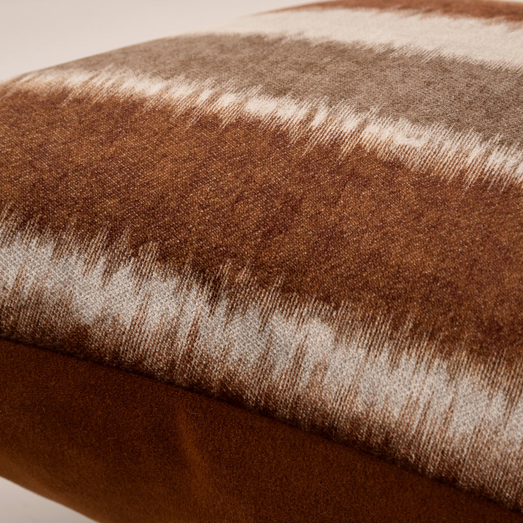 Warm Earth‑Tone Stripe Carved Velvet Lumbar Cushion
