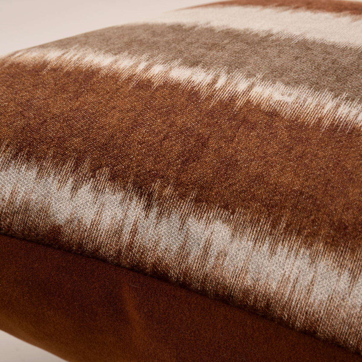 Warm Earth‑Tone Stripe Carved Velvet Lumbar Cushion