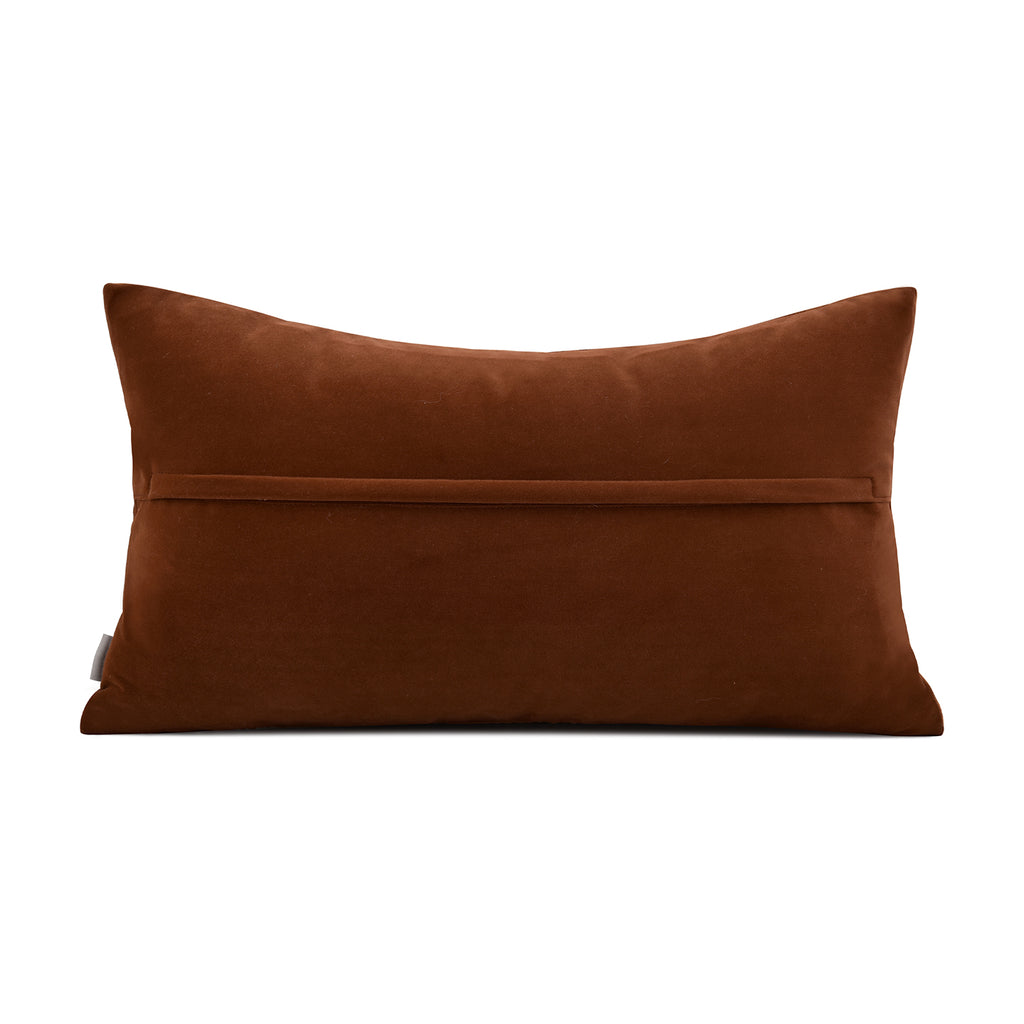 Warm Earth‑Tone Stripe Carved Velvet Lumbar Cushion