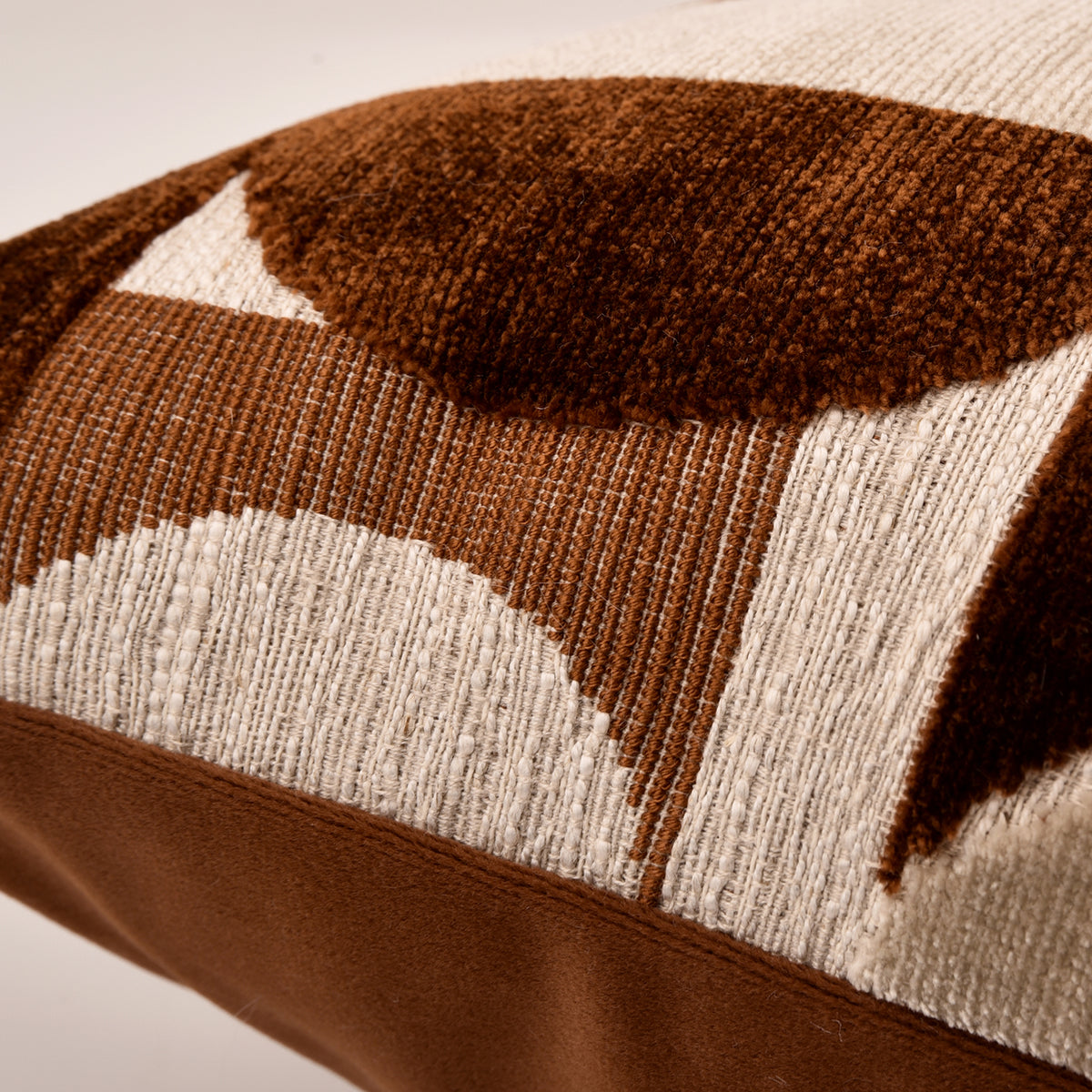 Brown Beige Geometric Art Patchwork Velvet Lumbar Cushion