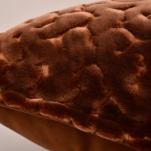 Deep Chocolate Brown Embossed Carved Velvet Lumbar Cushion