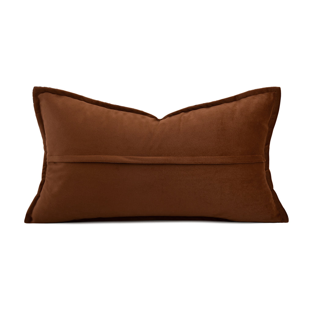 Deep Chocolate Brown Embossed Carved Velvet Lumbar Cushion