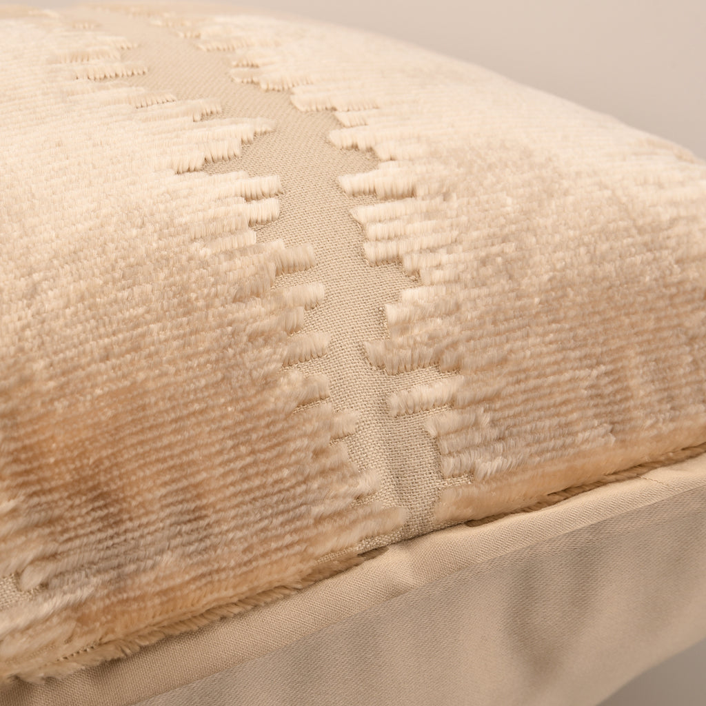 Champagne‑Beige Wave Cut‑Velvet Decorative Lumbar Waist Pillow