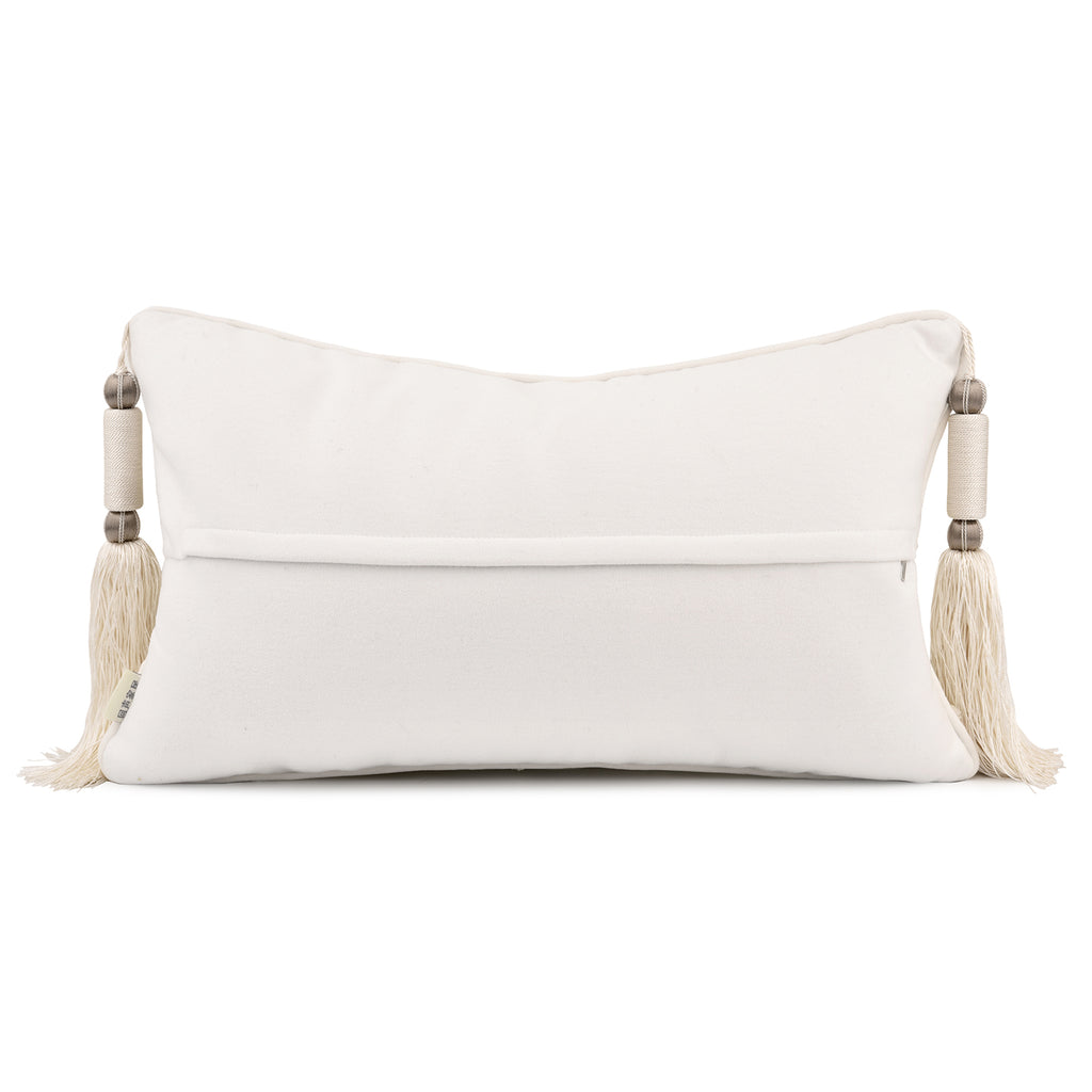 Champagne‑Beige Cut‑Velvet Tassel Decorative Lumbar Waist Pillow