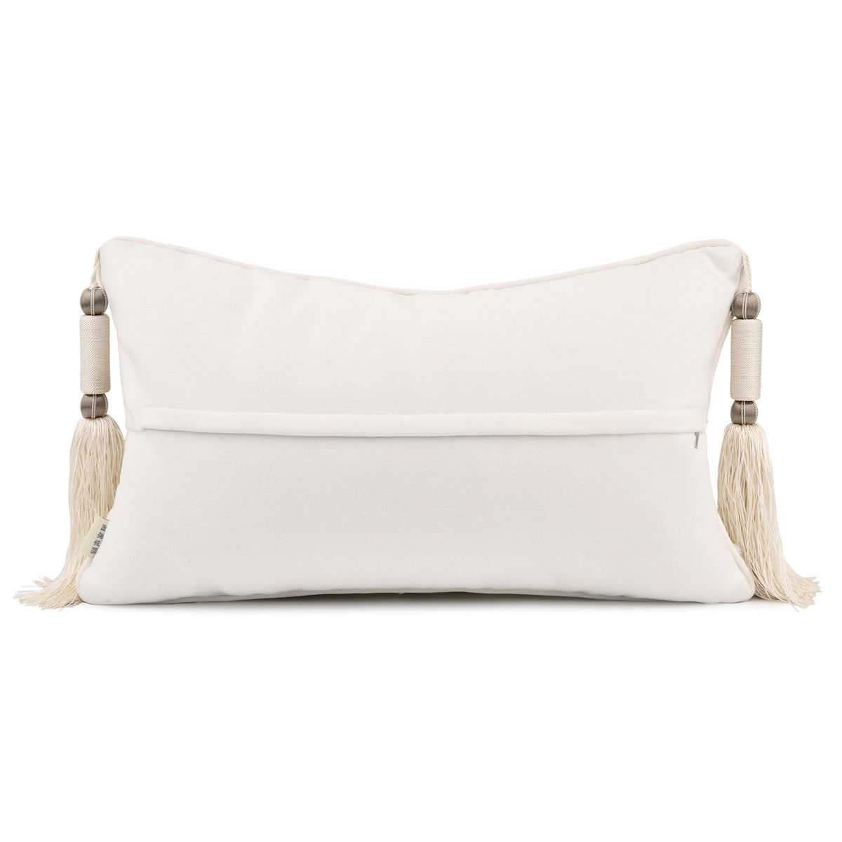 Champagne‑Beige Cut‑Velvet Tassel Decorative Lumbar Waist Pillow