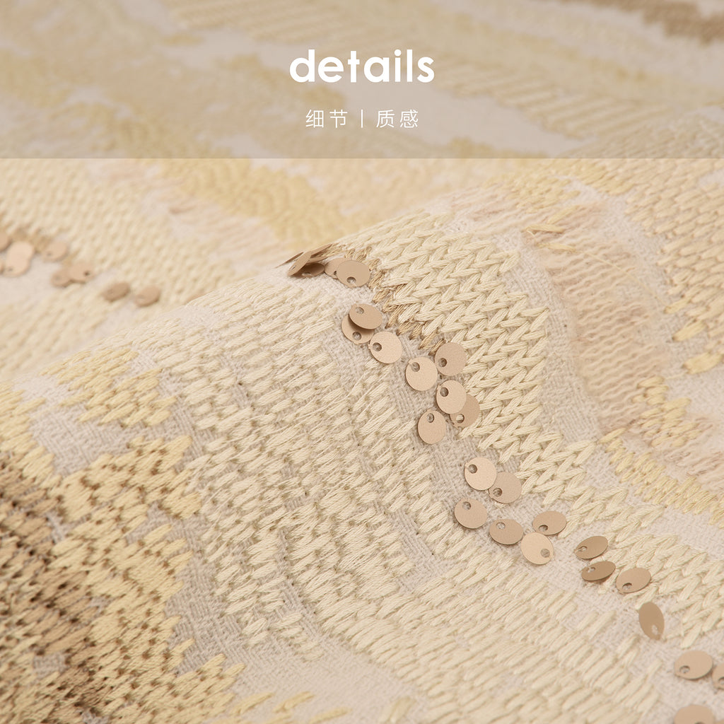 Beige Abstract Pattern Embroidered Fringe Lumbar Pillow Decorative Waist Cushion