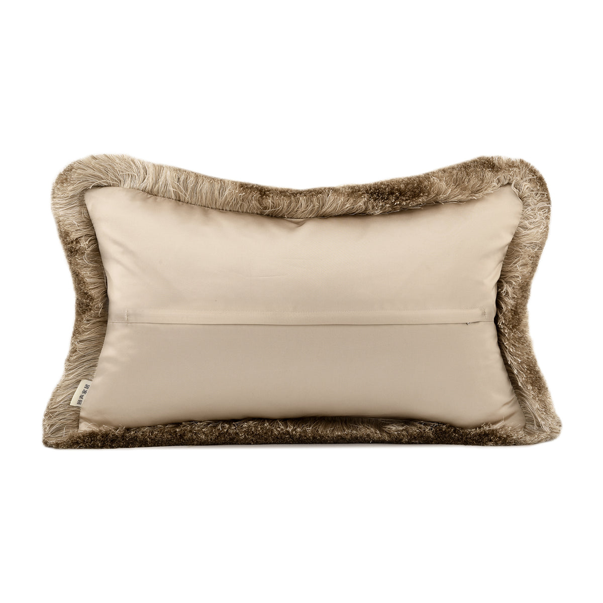 Beige Abstract Pattern Embroidered Fringe Lumbar Pillow Decorative Waist Cushion