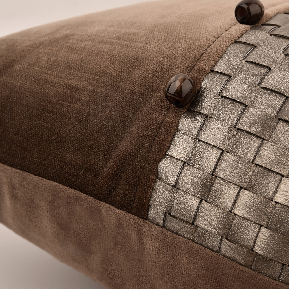 Dark Brown Woven Patchwork Textured Velvet Decorative Lumbar Waist Pillow