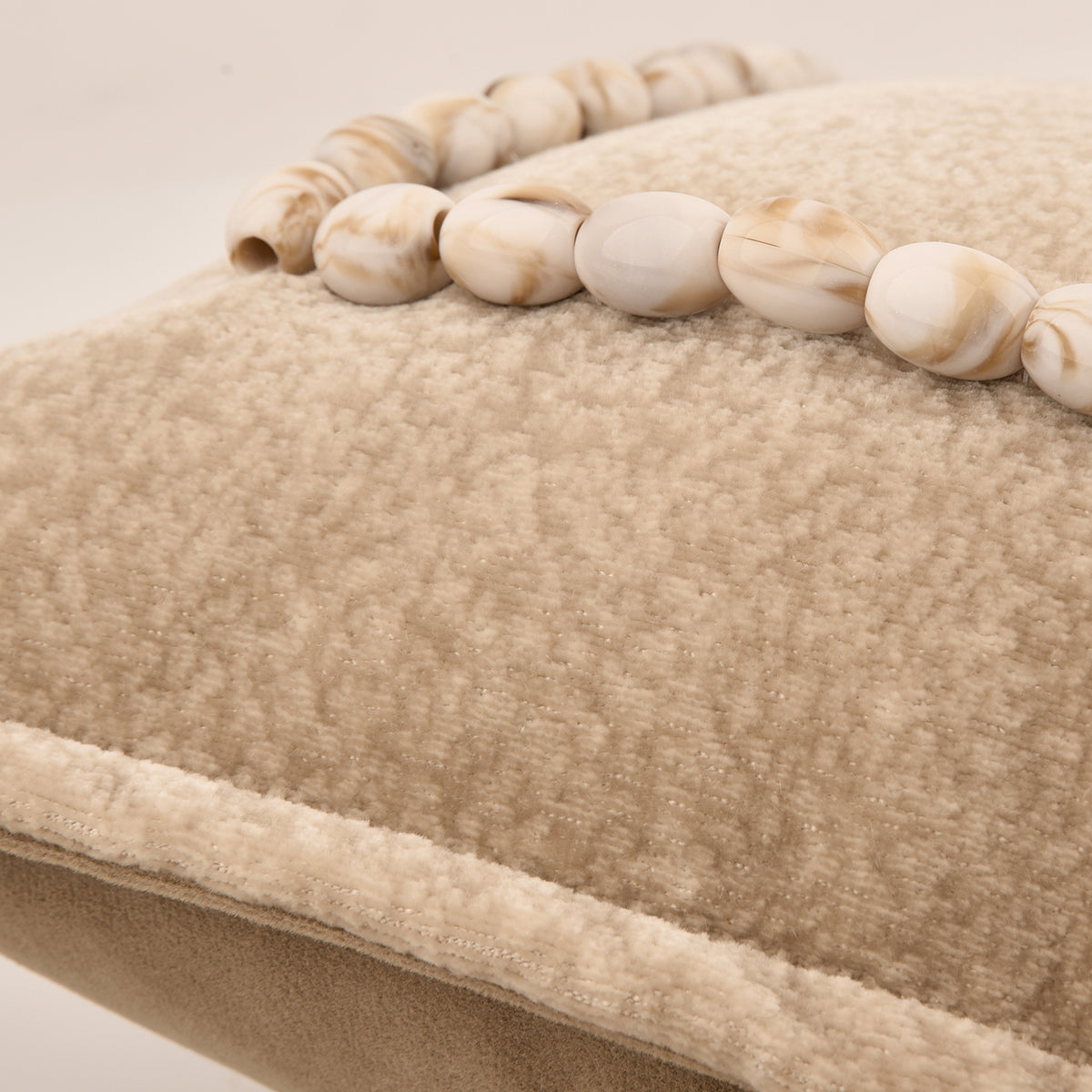 Beige Hand‑Beaded Border Home Decor Lumbar Waist Pillow