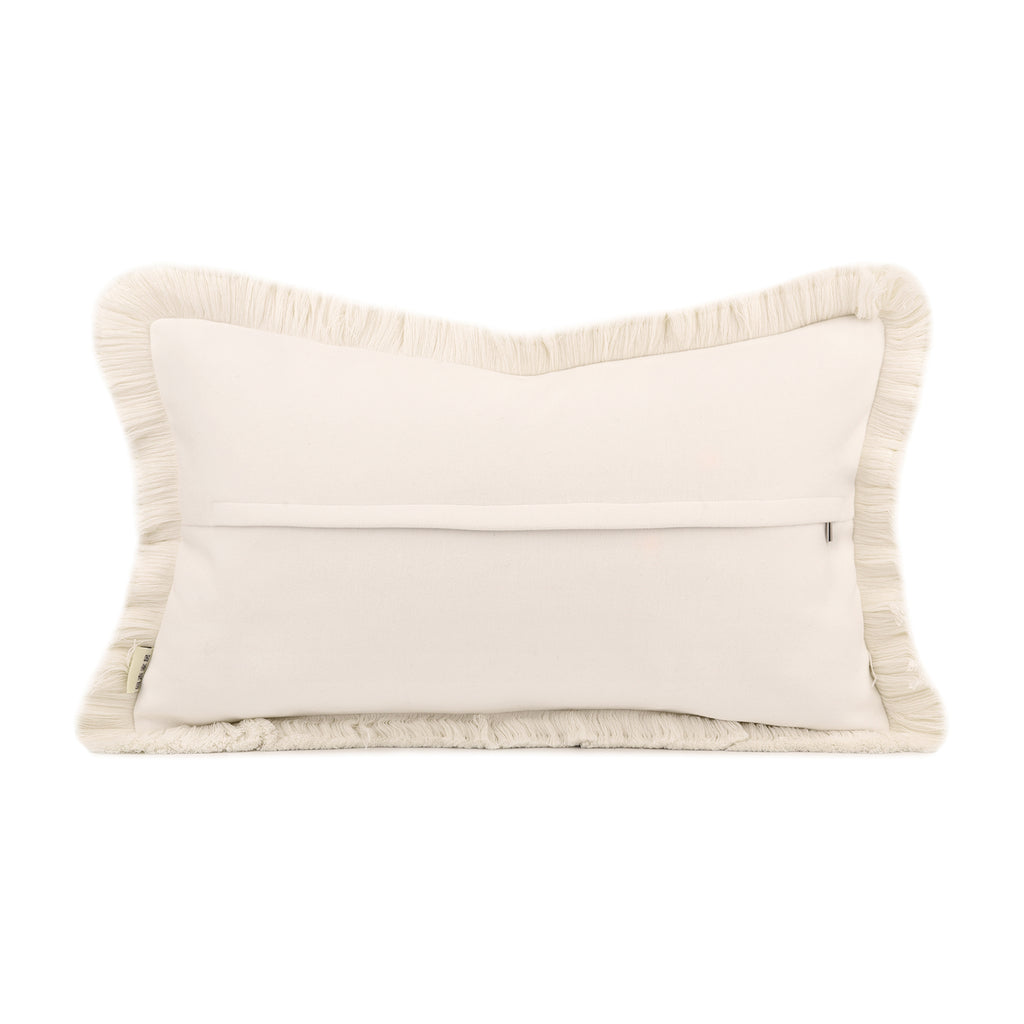 Beige White Greek Key Cut Velvet Decorative Lumbar Waist Pillow