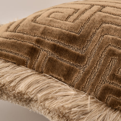 Coco Brown Geometric Cut‑Velvet Lumbar Pillow Decorative Waist Cushion