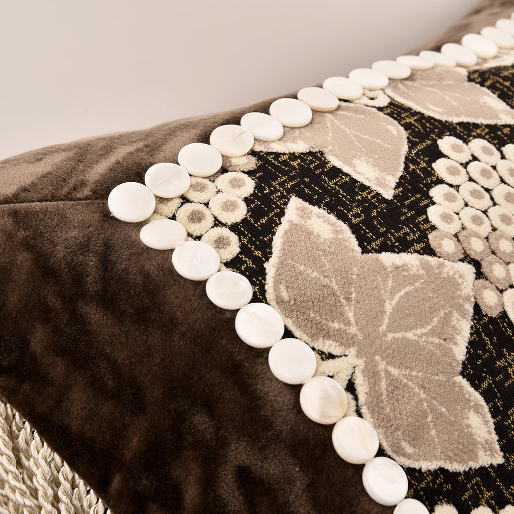 Floral Grape Pattern Tassel Lumbar Pillow Decorative Waist Cushion