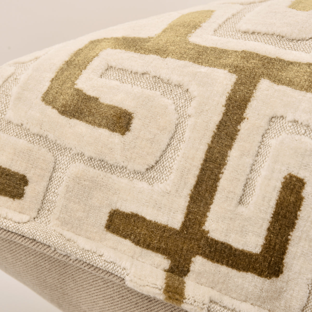 Beige Abstract Maze Pattern Velvet Lumbar Pillow Decorative Waist Cushion